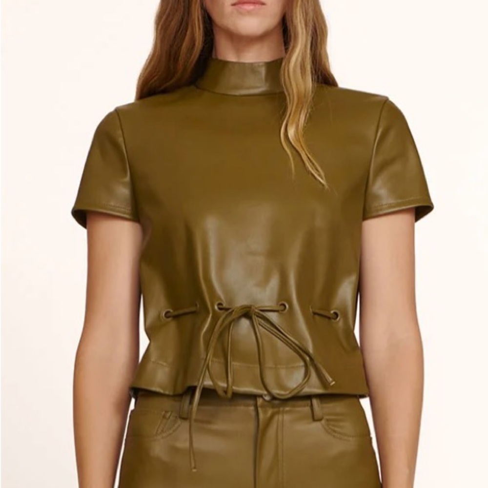 Staud Faux Leather Peplum Top. Sz 4 - Picture 1 of 3